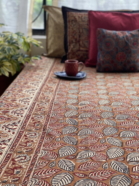'KALAMKARI' MULTI COLOUR COTTON HAND BLOCK DOUBLE BEDSHEET