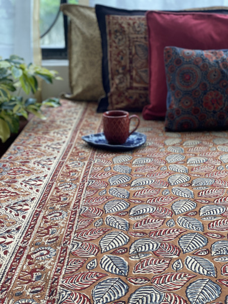 'KALAMKARI' MULTI COLOUR COTTON HAND BLOCK DOUBLE BEDSHEET
