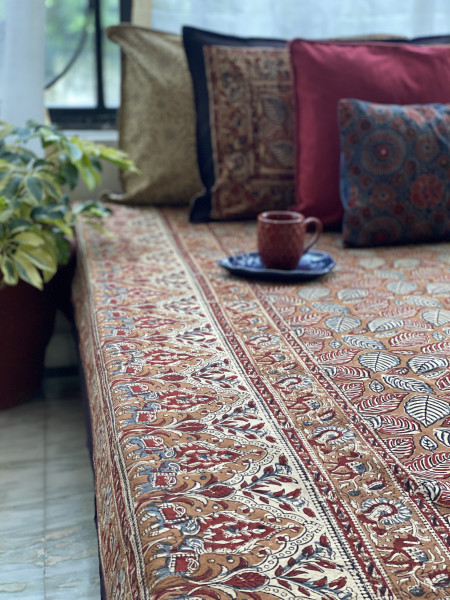 'KALAMKARI' MULTI COLOUR COTTON HAND BLOCK DOUBLE BEDSHEET