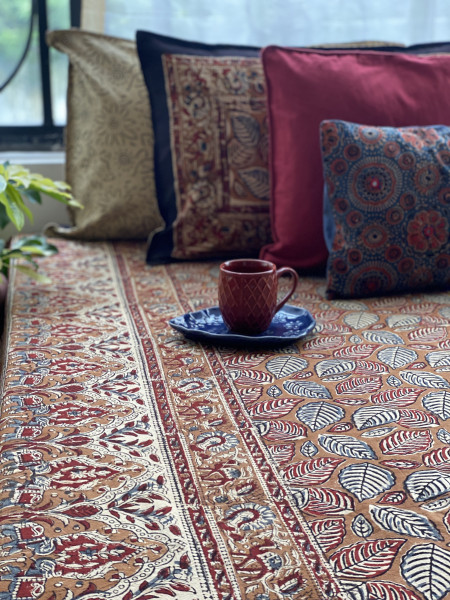 'KALAMKARI' MULTI COLOUR COTTON HAND BLOCK DOUBLE BEDSHEET