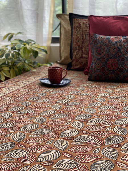 'KALAMKARI' MULTI COLOUR COTTON HAND BLOCK DOUBLE BEDSHEET