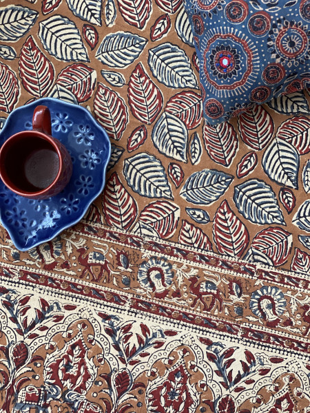 'KALAMKARI' MULTI COLOUR COTTON HAND BLOCK DOUBLE BEDSHEET