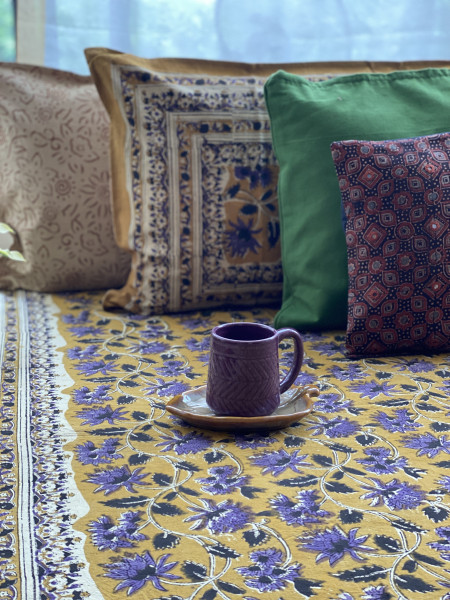 'KALAMKARI' MULTI COLOUR COTTON HAND BLOCK DOUBLE BEDSHEET