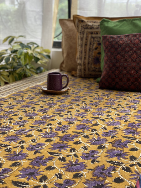 'KALAMKARI' MULTI COLOUR COTTON HAND BLOCK DOUBLE BEDSHEET