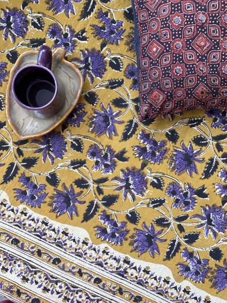 'KALAMKARI' MULTI COLOUR COTTON HAND BLOCK DOUBLE BEDSHEET