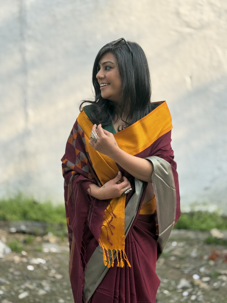 Image of CHERRY MAHESHWARI SILK &amp; COTTON SARI