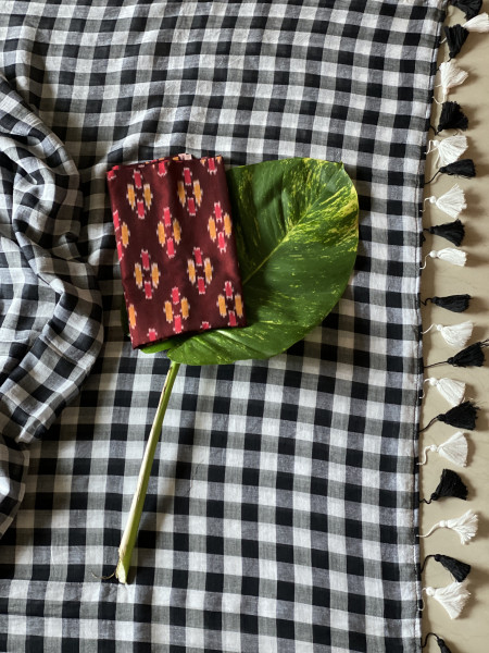 BLACK GINGHAM CHECKS  MULMUL COTTON SARI