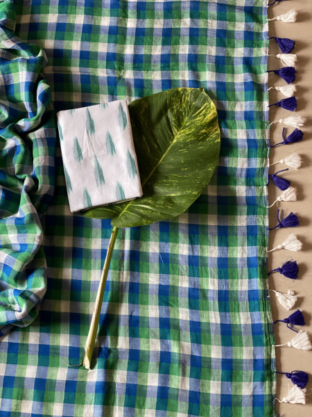 MULTI COLOUR GINGHAM CHECKS  MULMUL COTTON SARI