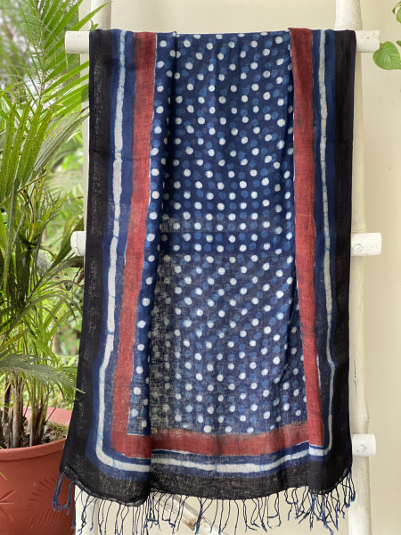 INDIGO BLOCK PRINT LINEN DUPATTA SUIT SET