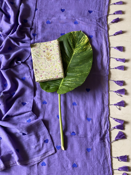 LILAC COTTON MULMUL EMBROIDERED SARI