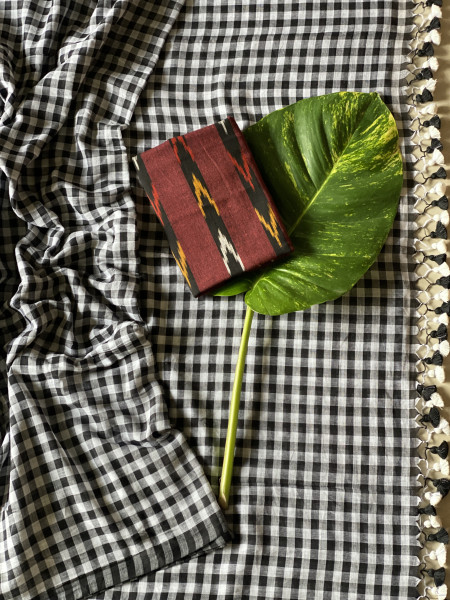 BLACK GINGHAM CHECKS  MULMUL COTTON SARI