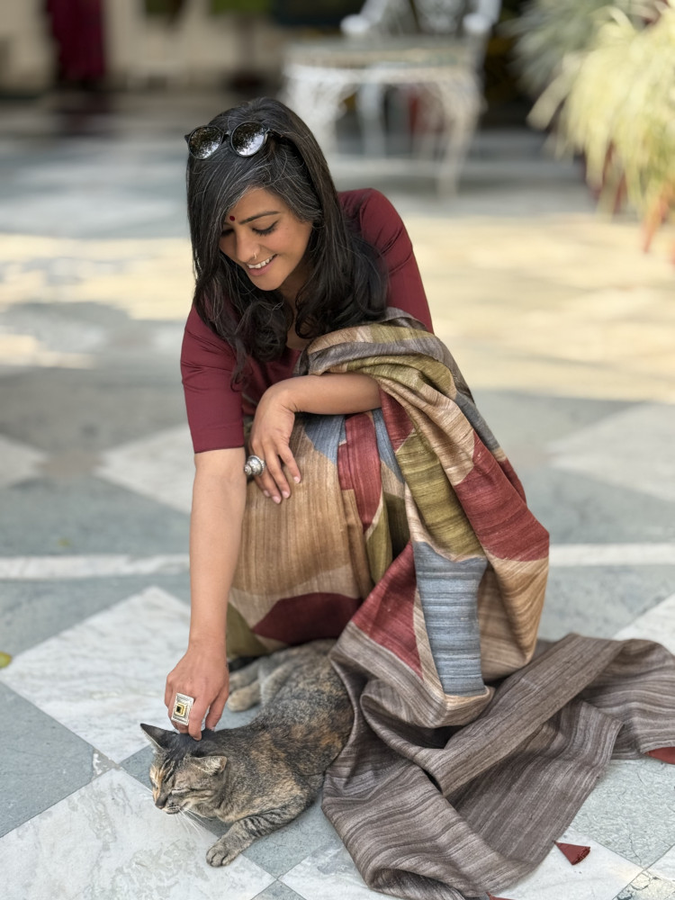 Image of MULTI COLOUR GHICHA TUSSAR SILK PRINTED SARI