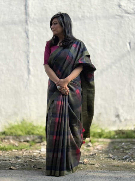 MULTI COLOUR GHICHA TUSSAR SILK PRINTED SARI