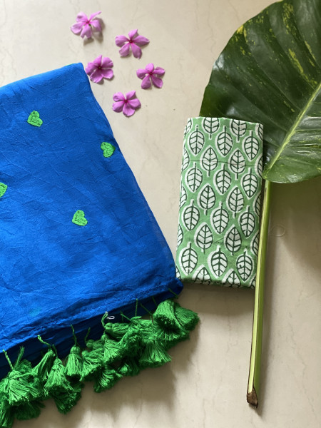 ROYAL BLUE COTTON MULMUL EMBROIDERED SARI
