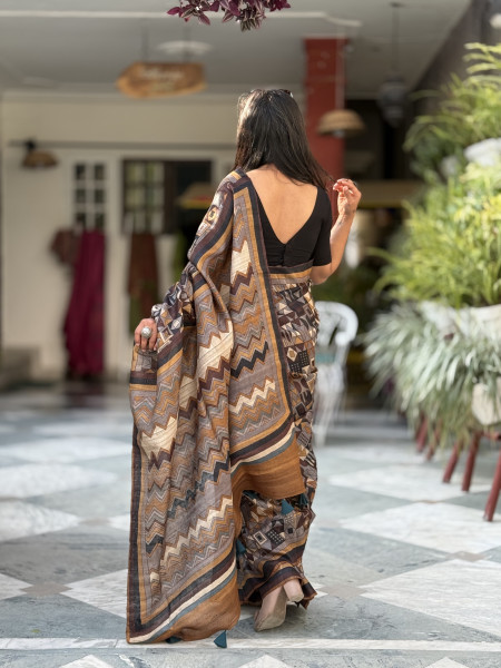MULTI COLOUR GHICHA TUSSAR SILK PRINTED SARI