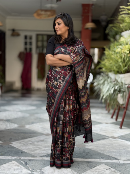 MULTI COLOUR GHICHA TUSSAR SILK PRINTED SARI