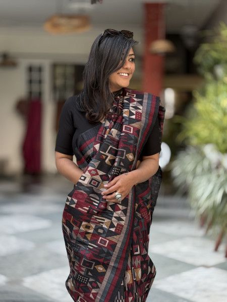 MULTI COLOUR GHICHA TUSSAR SILK PRINTED SARI