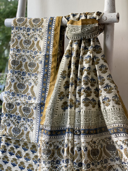 IVORY BLOCK PRINT CHANDERI SILK & COTTON DUPATTA SET