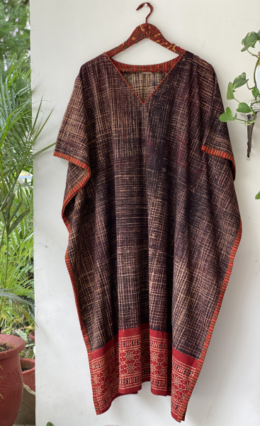 BLACK AJRAKH BLOCK PRINT COTTON KAFTAN