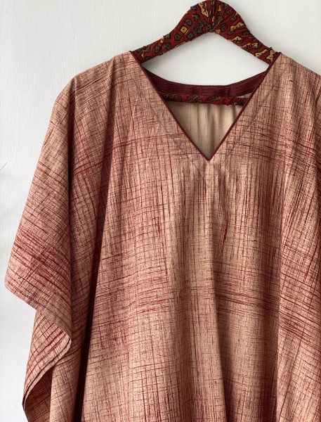 BEIGE AJRAKH BLOCK PRINT COTTON KAFTAN