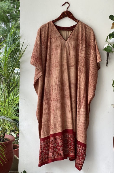 BEIGE AJRAKH BLOCK PRINT COTTON KAFTAN