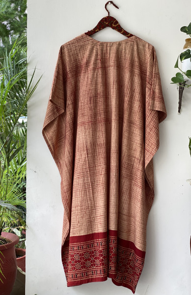 BEIGE AJRAKH BLOCK PRINT COTTON KAFTAN