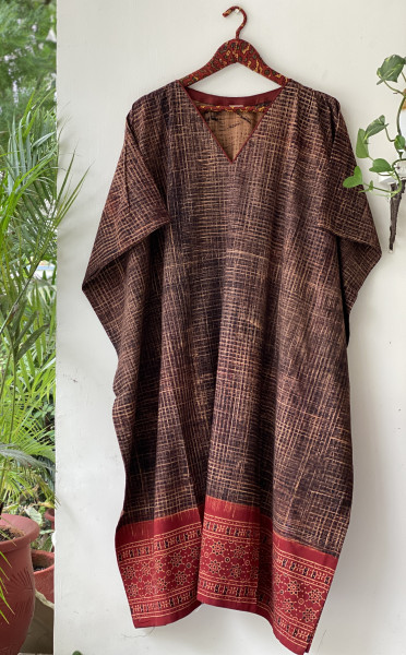 BLACK AJRAKH BLOCK PRINT COTTON KAFTAN