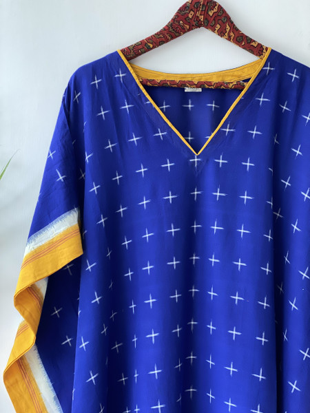 BLUE WOVEN IKKAT COTTON KAFTAN