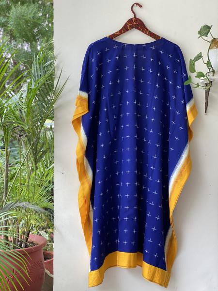 BLUE WOVEN IKKAT COTTON KAFTAN