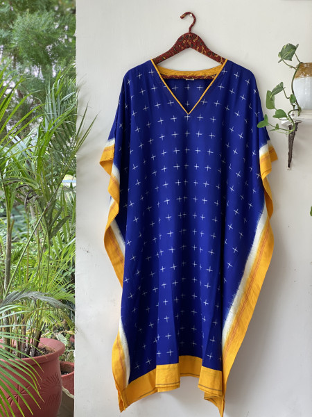 BLUE WOVEN IKKAT COTTON KAFTAN