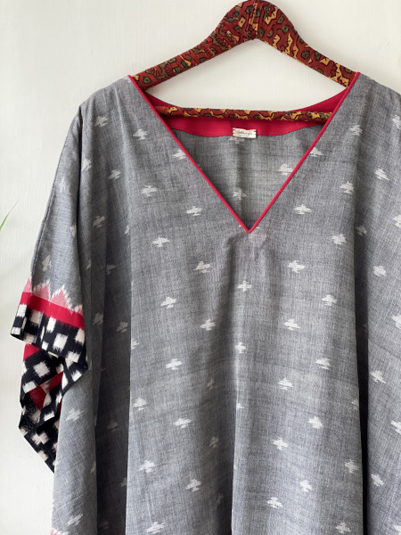 GREY WOVEN IKKAT COTTON KAFTAN