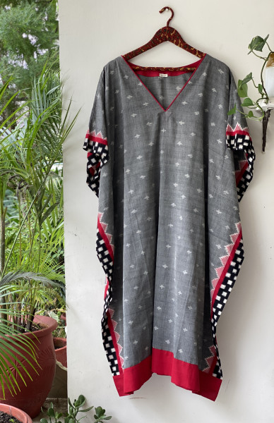 GREY WOVEN IKKAT COTTON KAFTAN