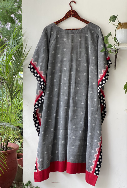 GREY WOVEN IKKAT COTTON KAFTAN