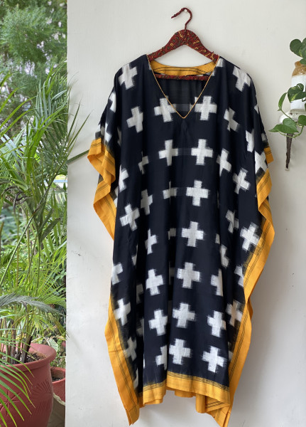 BLACK WOVEN IKKAT COTTON KAFTAN