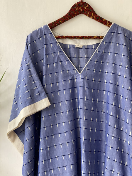 SHADED BLUE WOVEN IKKAT COTTON KAFTAN