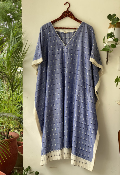 SHADED BLUE WOVEN IKKAT COTTON KAFTAN