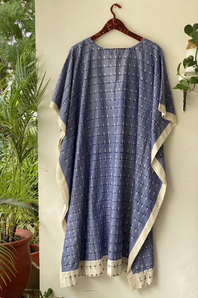 SHADED BLUE WOVEN IKKAT COTTON KAFTAN