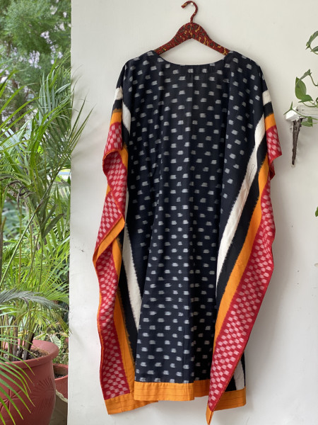 BLACK WOVEN IKKAT COTTON KAFTAN