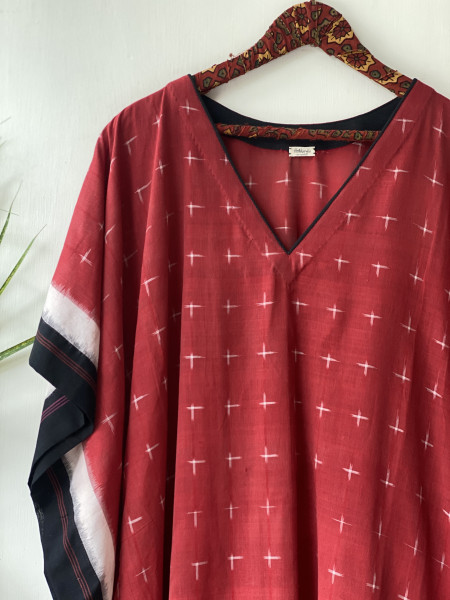 RED WOVEN IKKAT COTTON KAFTAN