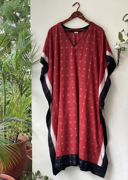 RED WOVEN IKKAT COTTON KAFTAN