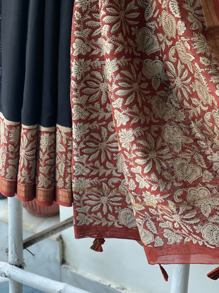BLACK HAND BLOCK PRINT CHANDERI SILK COTTON SARI