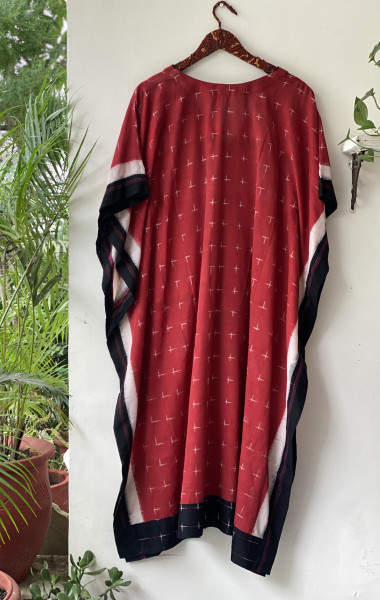 RED WOVEN IKKAT COTTON KAFTAN