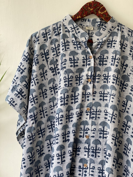 GREY HAND BLOCK PRINT COTTON KAFTAN