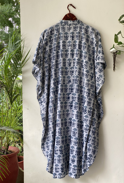 GREY HAND BLOCK PRINT COTTON KAFTAN