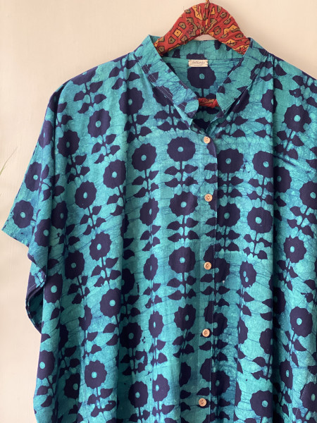 BLUE HAND BLOCK PRINT COTTON KAFTAN