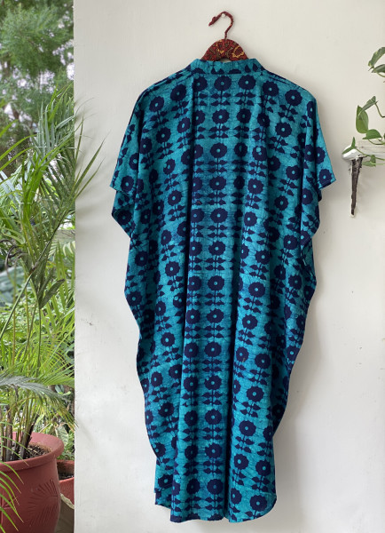 BLUE HAND BLOCK PRINT COTTON KAFTAN