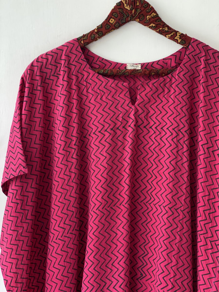 MAGENTA HAND BLOCK PRINT COTTON KAFTAN