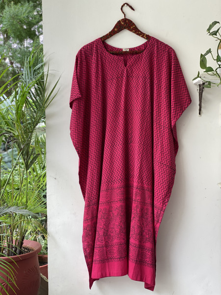 MAGENTA HAND BLOCK PRINT COTTON KAFTAN