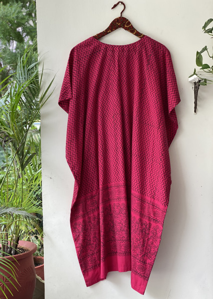 MAGENTA HAND BLOCK PRINT COTTON KAFTAN