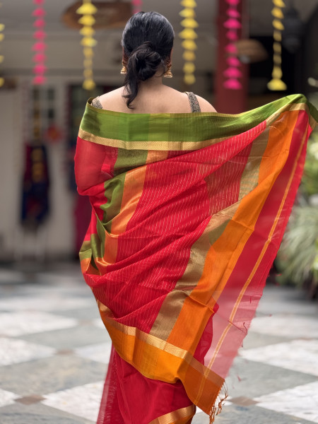 RED MAHESHWARI SILK & COTTON SARI